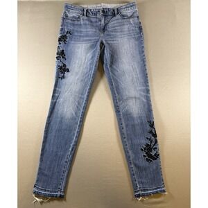 WHITE HOUSE BLACK MARKET SZ 6  THE SKINNY ANKLE JEANS FLORAL EMBROIDERED
